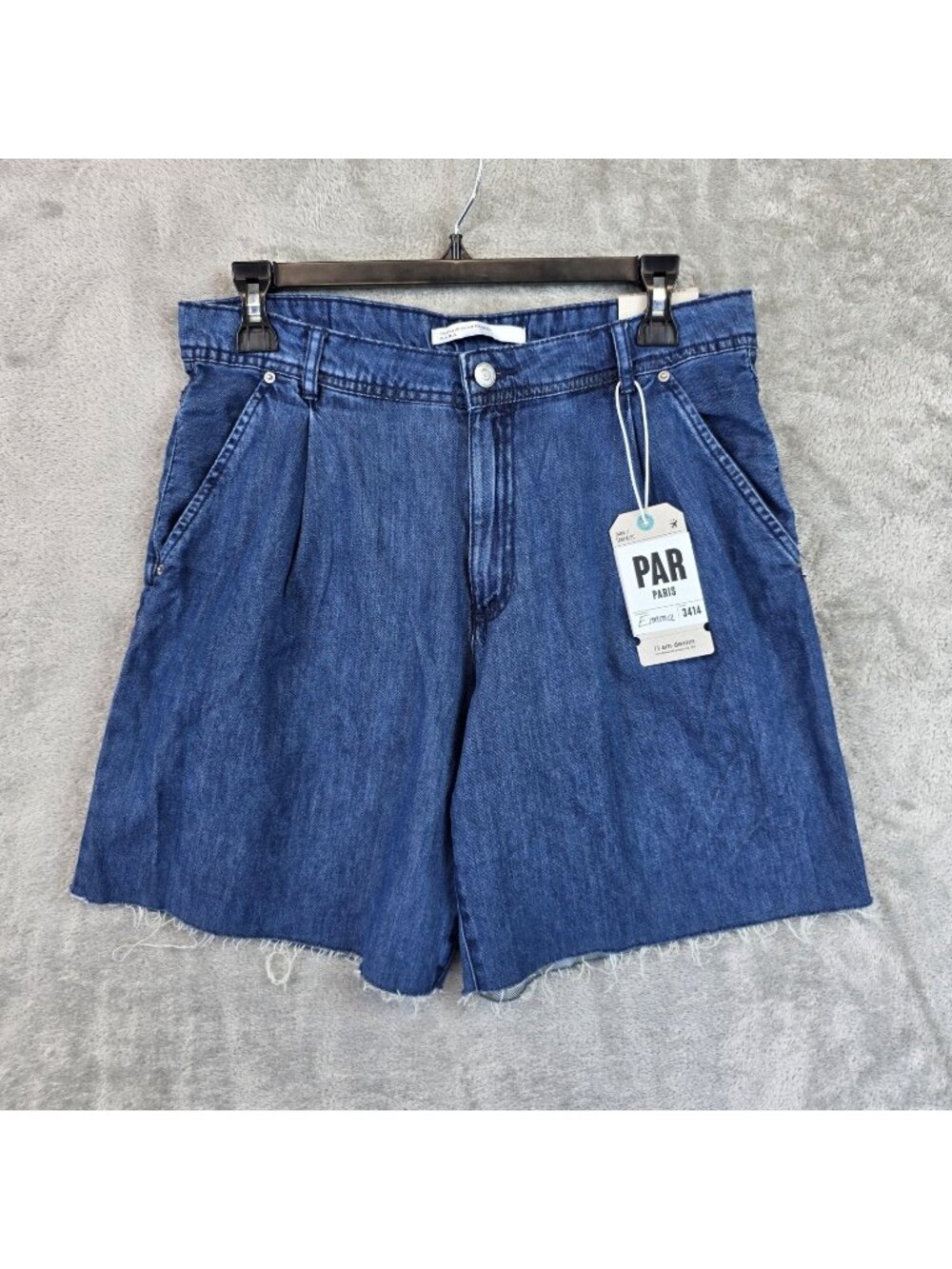 Zara Skater Shorts Womens 6 Blue Denim Pleated Cutoff Raw Hem Casual Relaxed